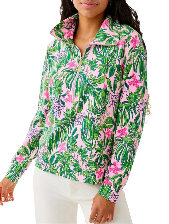 Lilly Pulitzer Tops - Lilly Pulitzer Eleni Pullover In Roaring With Joy Cat Floral Quartee Zip NWT S